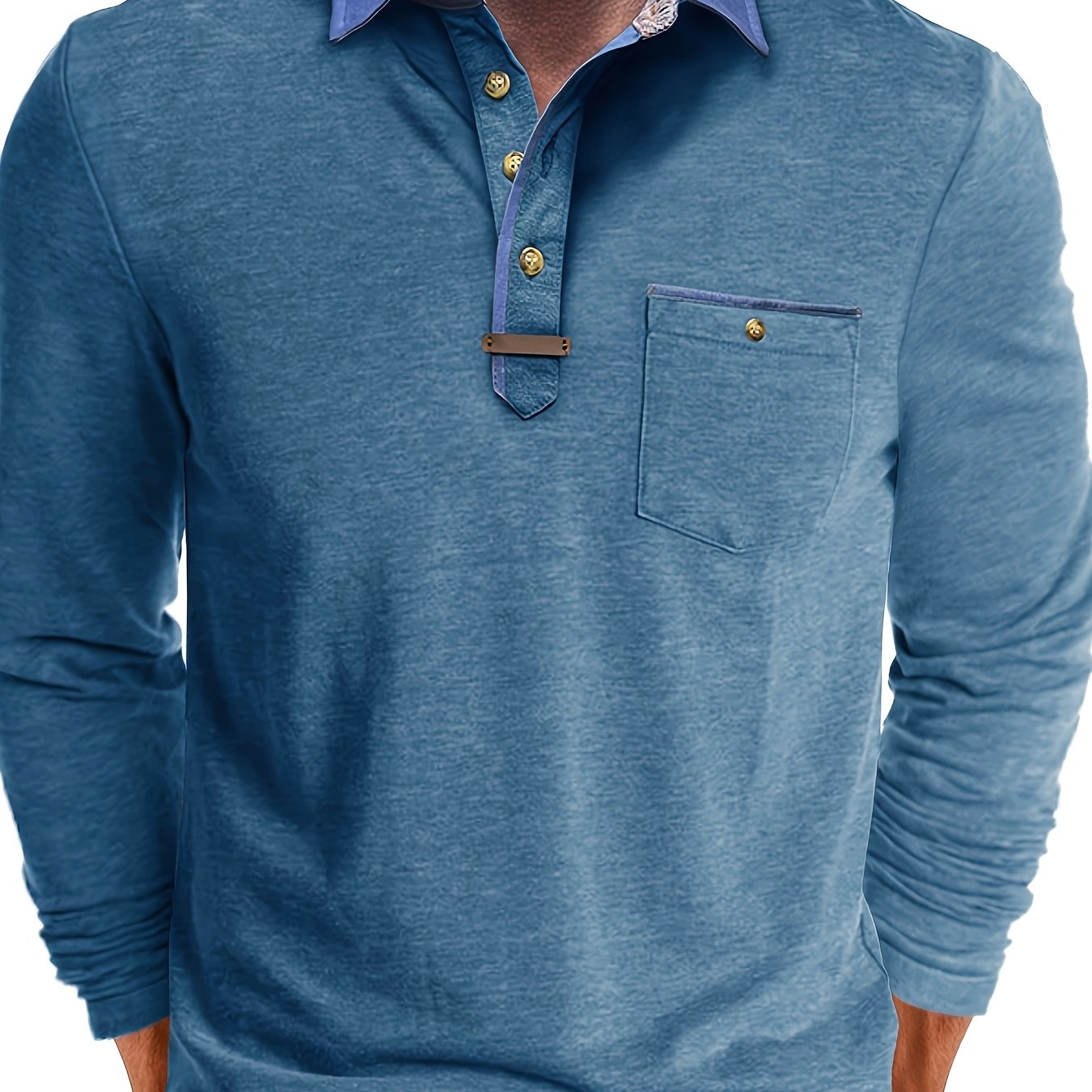 Paulo | Polo homme à manches longues – Henley décontracté avec col color-block et poche poitrine