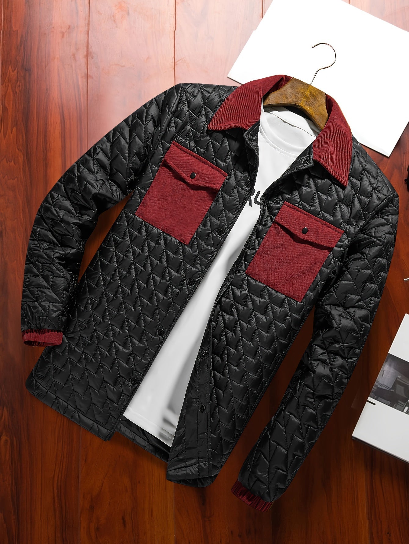 Fortino | Men's Padded Jacket - Contrasting Pockets, Regular Fit, Button Closure