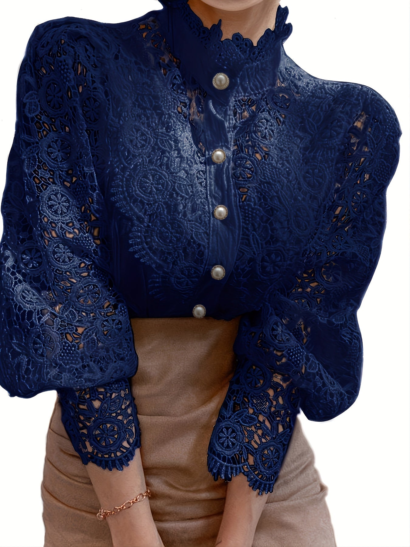Lalique | Victorian Lace Women's Blouse with Pearl Button and Long Sleeves