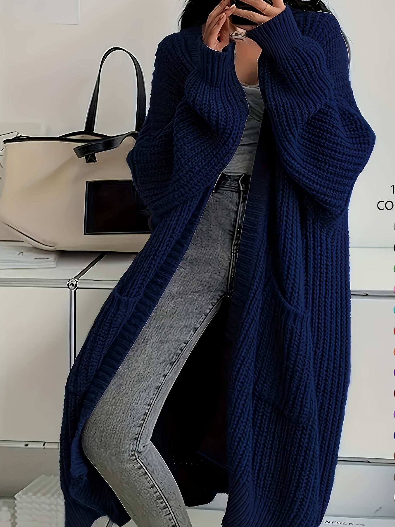 Myvessa | Lang gebreid vest voor dames – open voorkant, oversized, casual trui voor herfst en winter