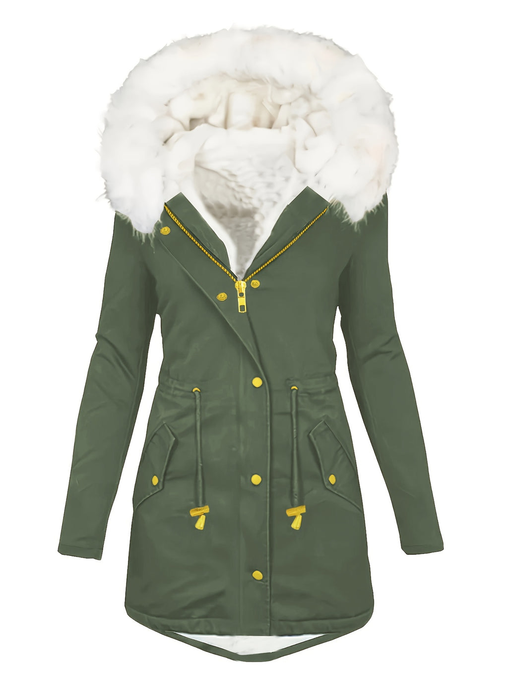 Adira | Donzige winterjas met koord en ritssluiting, warme casual jas met zakken