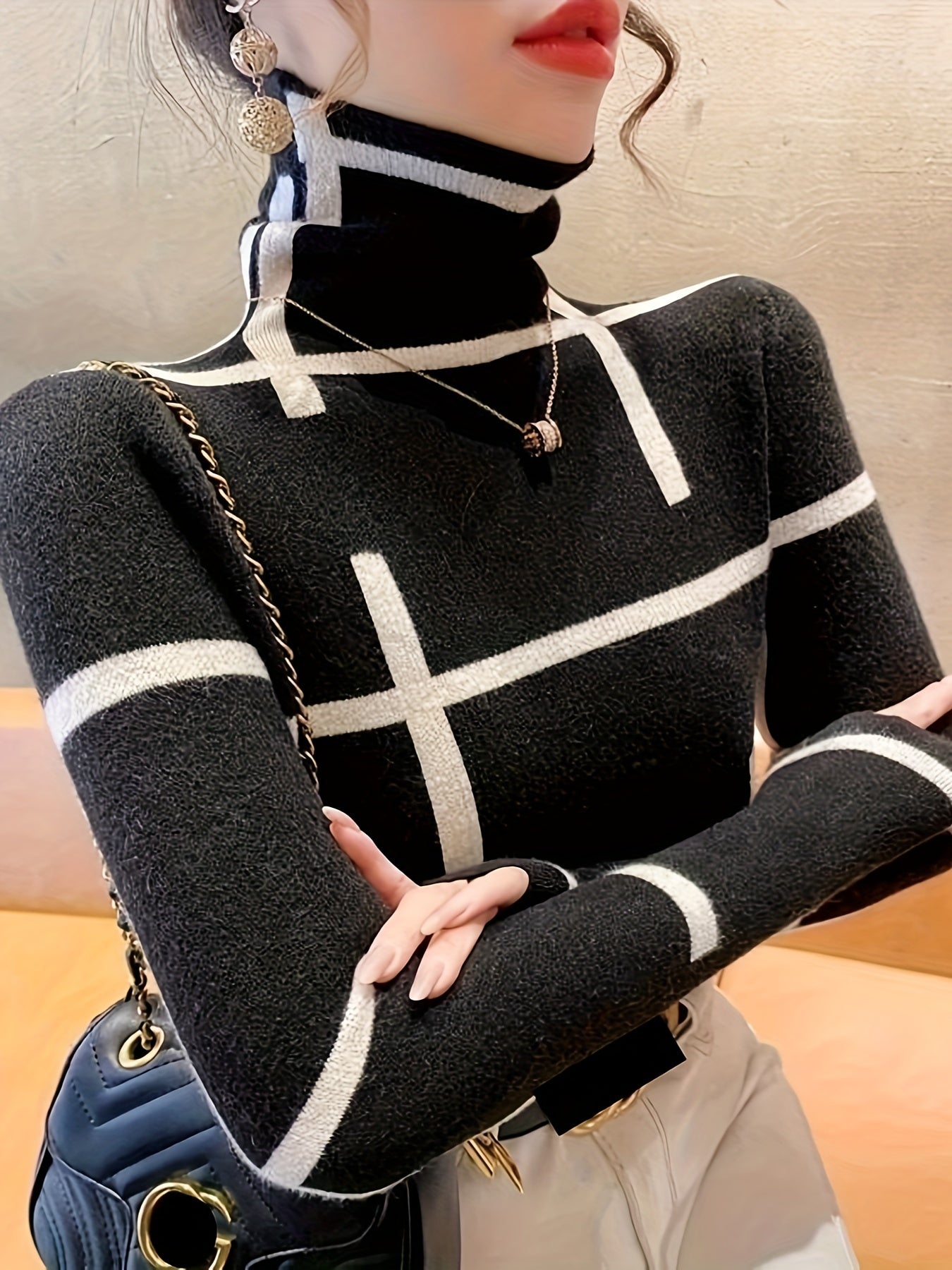 Arista | Vrouwen Slim Fit Coltrui - Lange Mouwen, Lijnenpatroon, Stijlvolle Winter Knitwear