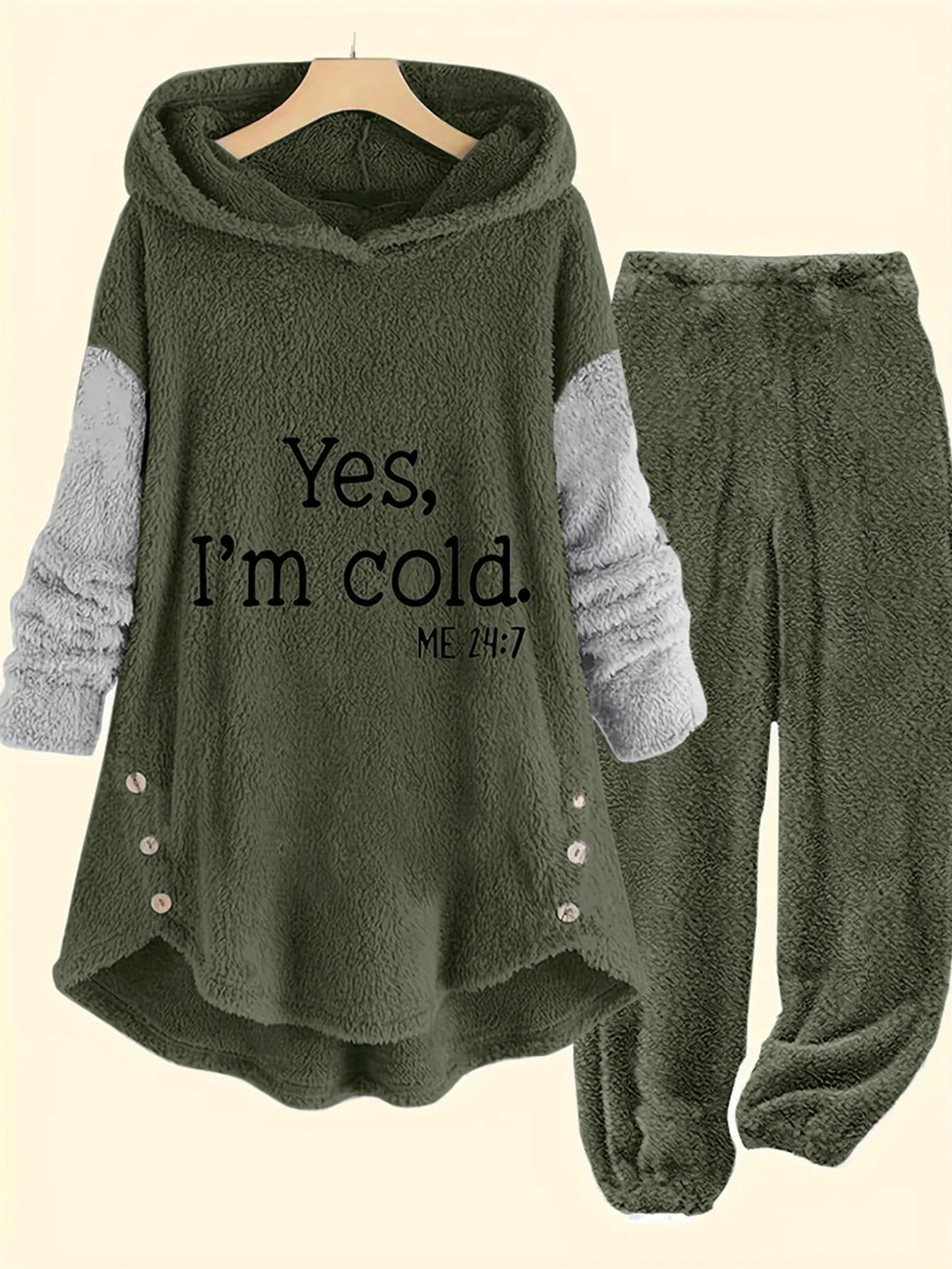 Neryn | Knusse grijze fleece hoodie & joggerset voor dames met briefprint - Casual tweedelige loungeset