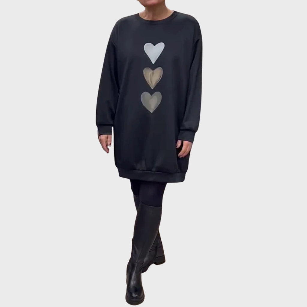Baukje | Lange sweater met hartjesprint, comfortabele casual trui,  trendy wintertop