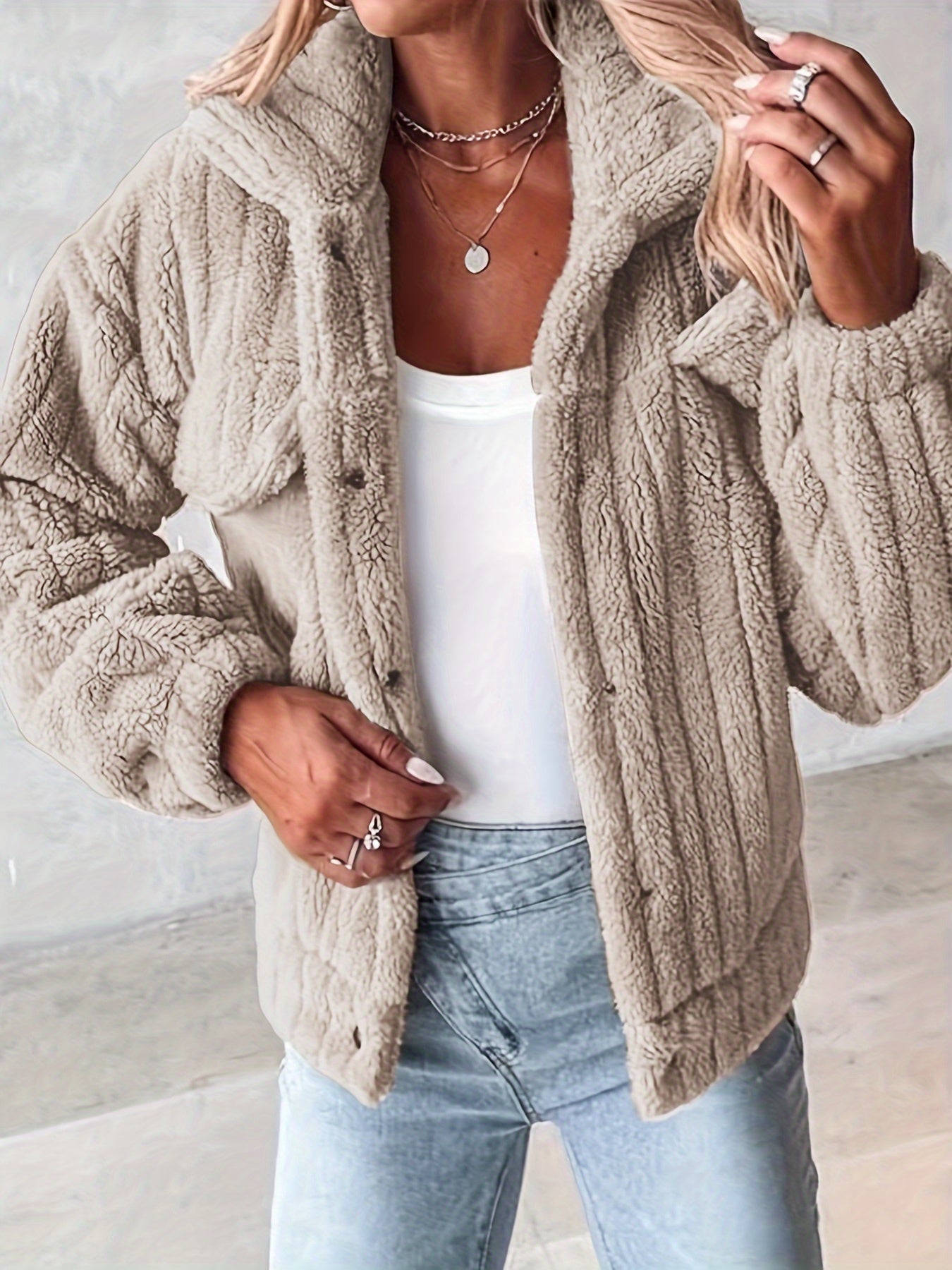 Violetta | Casual teddyjack voor dames met imitatiezakken - Knus, Polyester, Machinewasbaar, Effen Kleur
