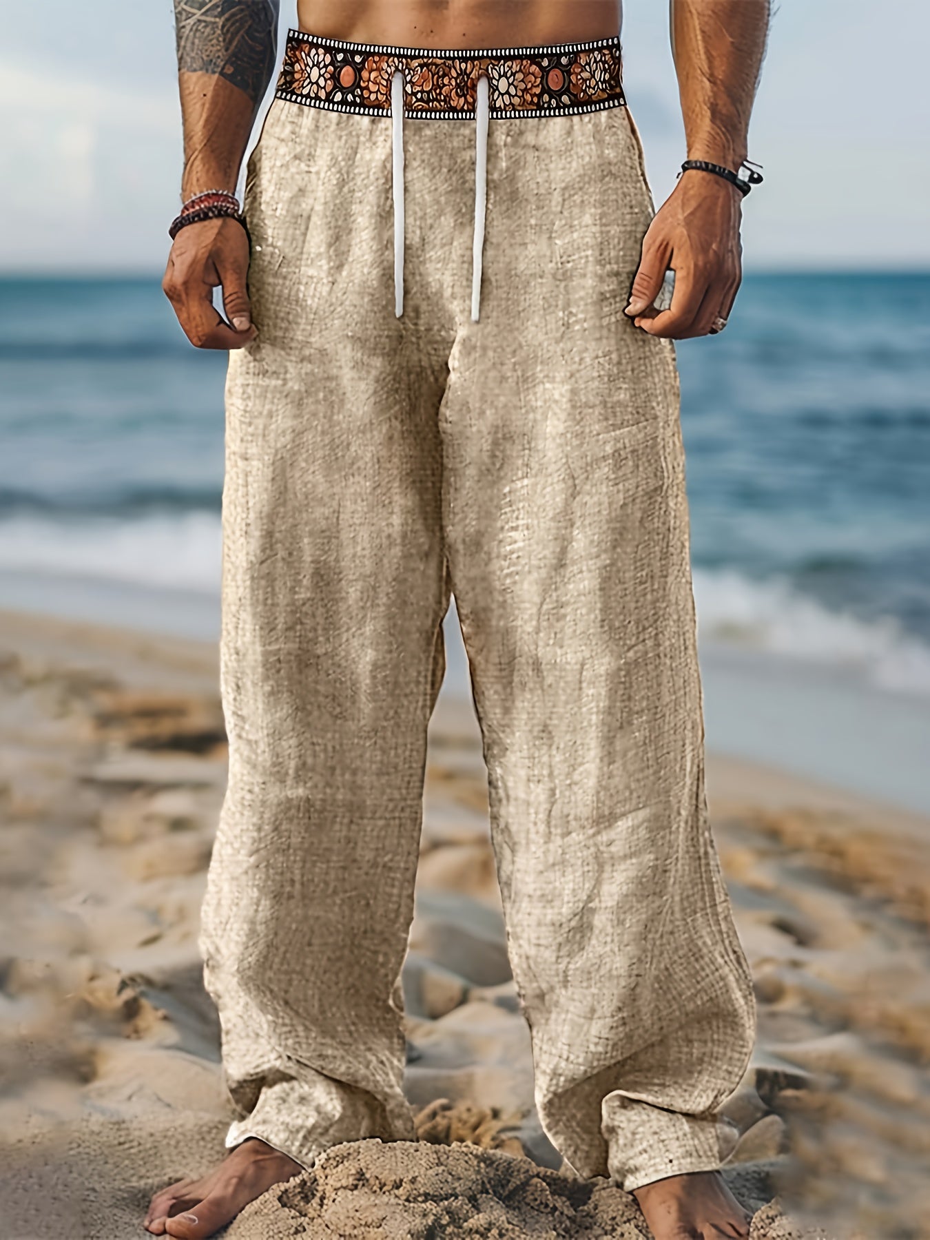 Ezra | Heren casual linnen strandbroek – lichtgewicht, ademende broek met trekkoord
