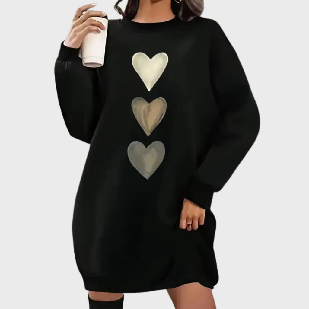 Baukje | Lange sweater met hartjesprint, comfortabele casual trui,  trendy wintertop
