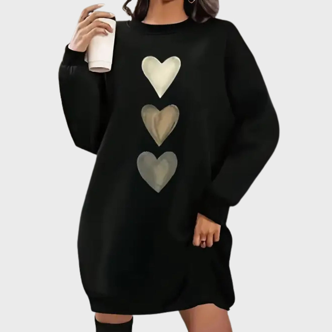 Baukje | Lange sweater met hartjesprint, comfortabele casual trui,  trendy wintertop