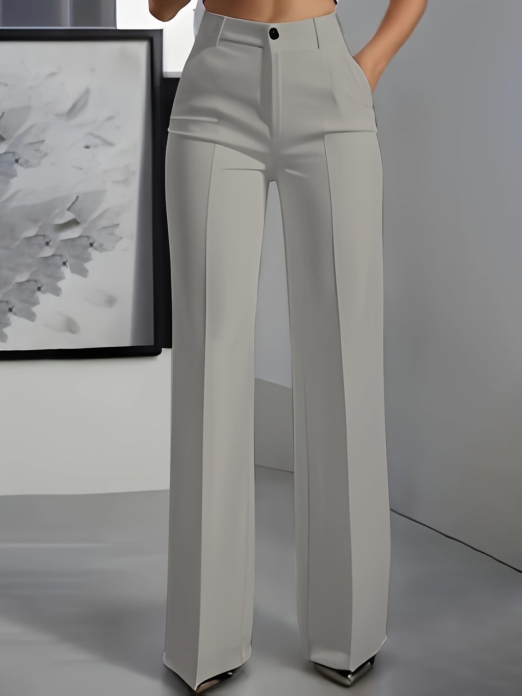 Oralia | Verfijnde broek met wijde pijpen voor dames - Rechte broek met hoge taille en knoopsluiting