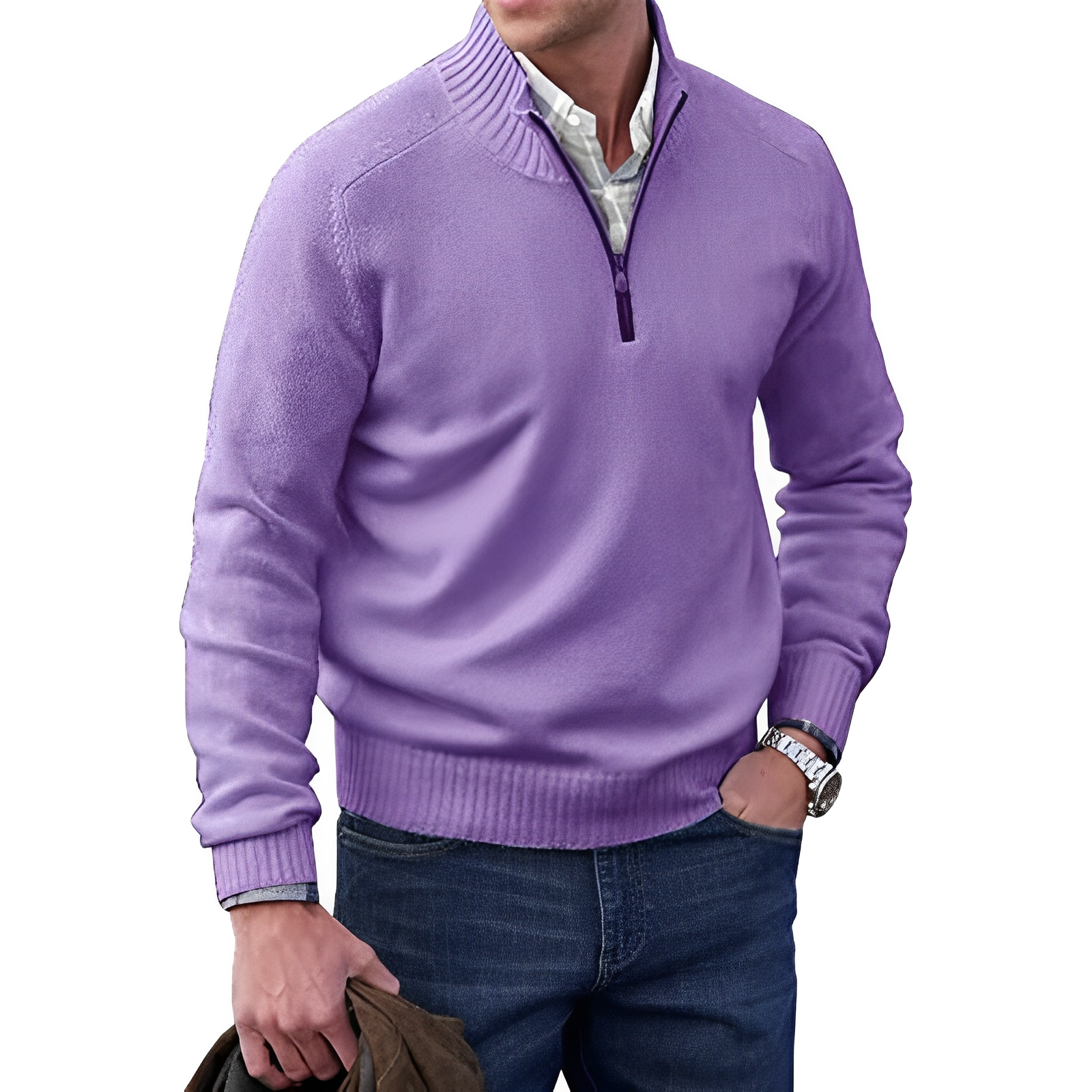 Delano | Klassieke trui met halve rits voor heren - Comfortabele casual pullover van wolmix