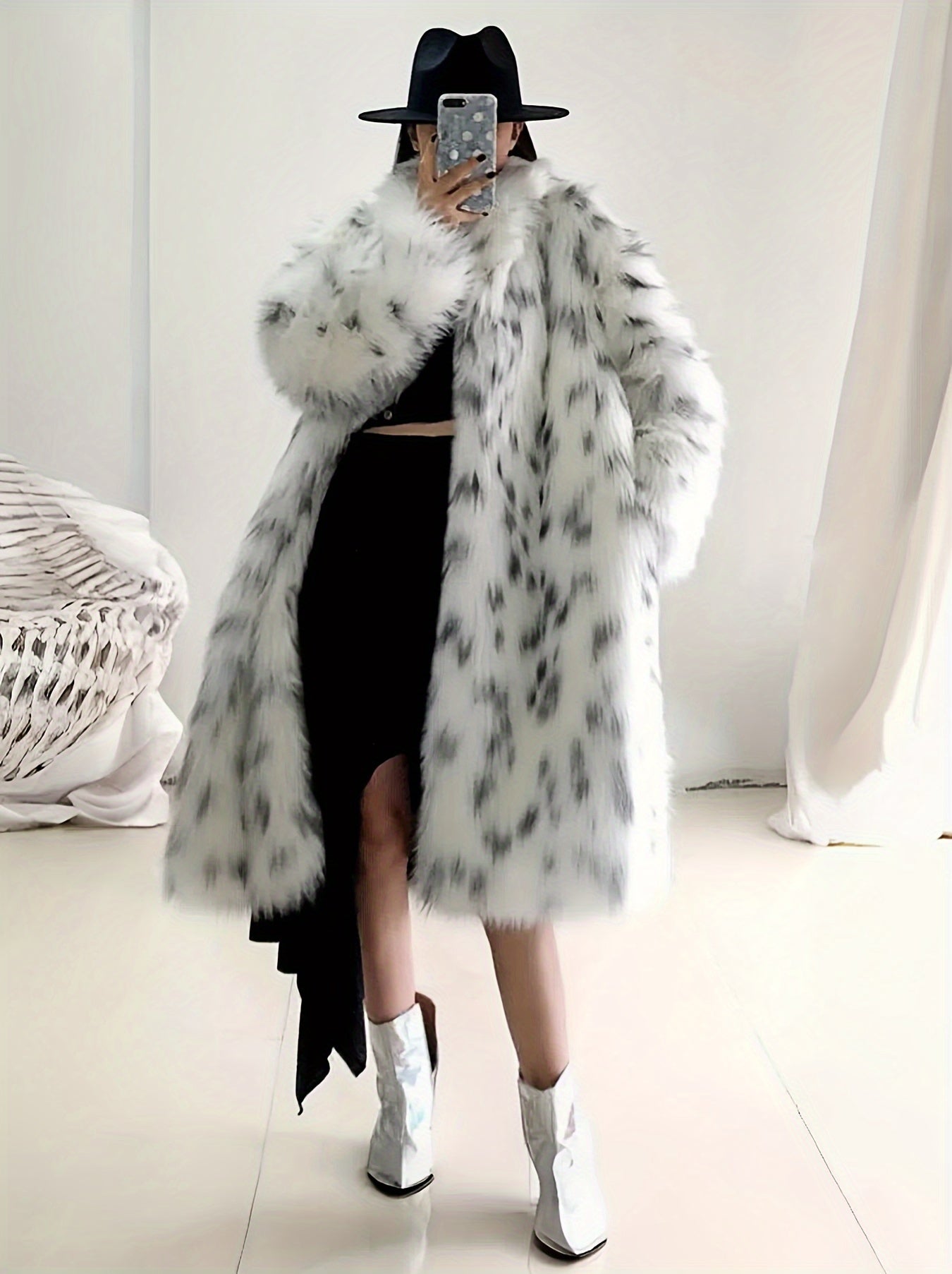 Kassiane | Open Faux Fur Coat met luipaardmotief voor dames