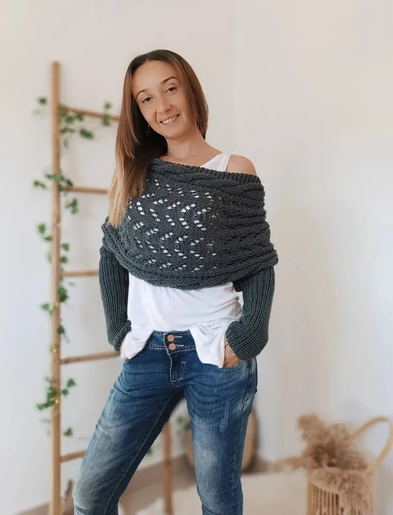 Winifred | Gebreide omslagdoek voor dames – Comfortabele oversized gebreide sjaal voor herfst en winter
