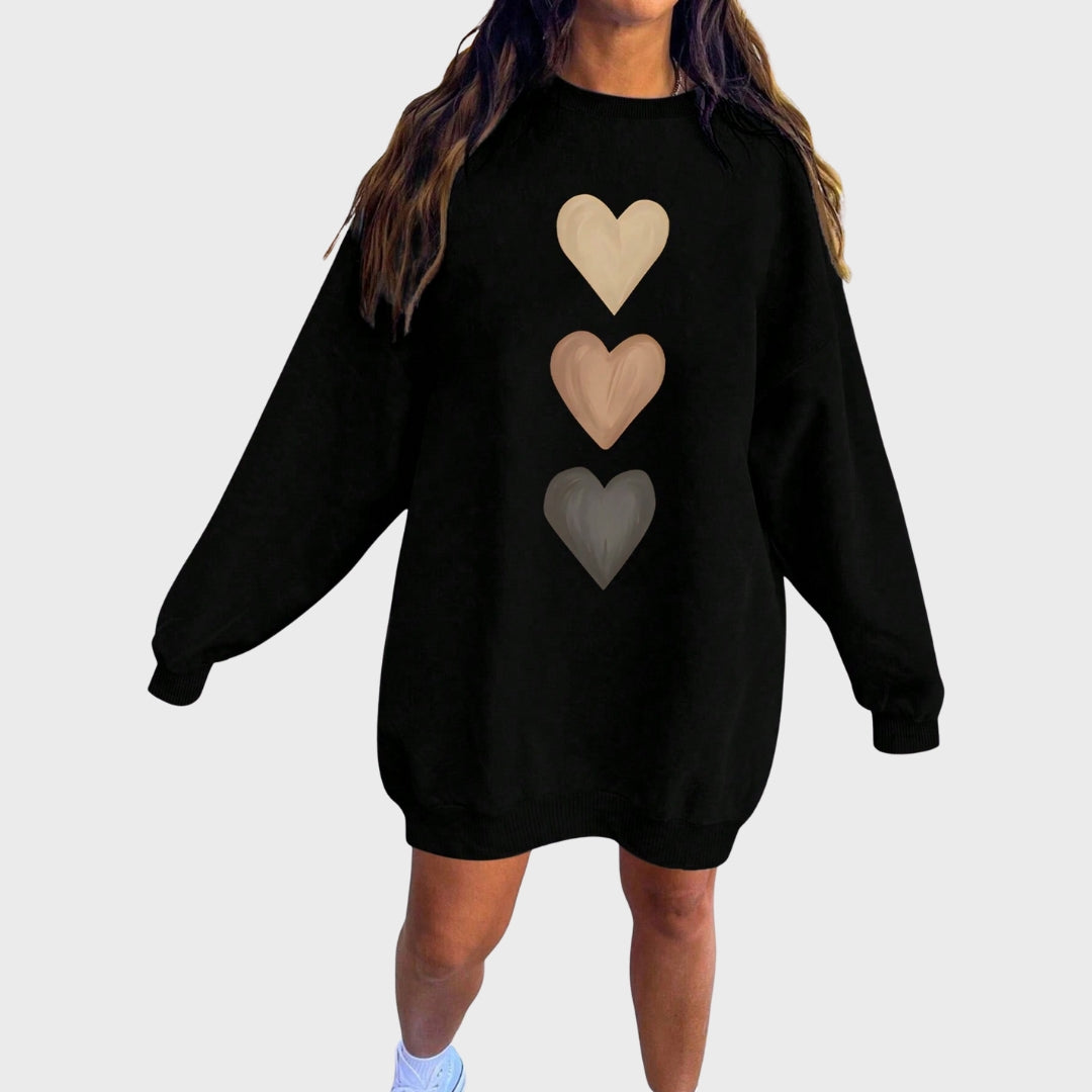 Baukje | Lange sweater met hartjesprint, comfortabele casual trui,  trendy wintertop