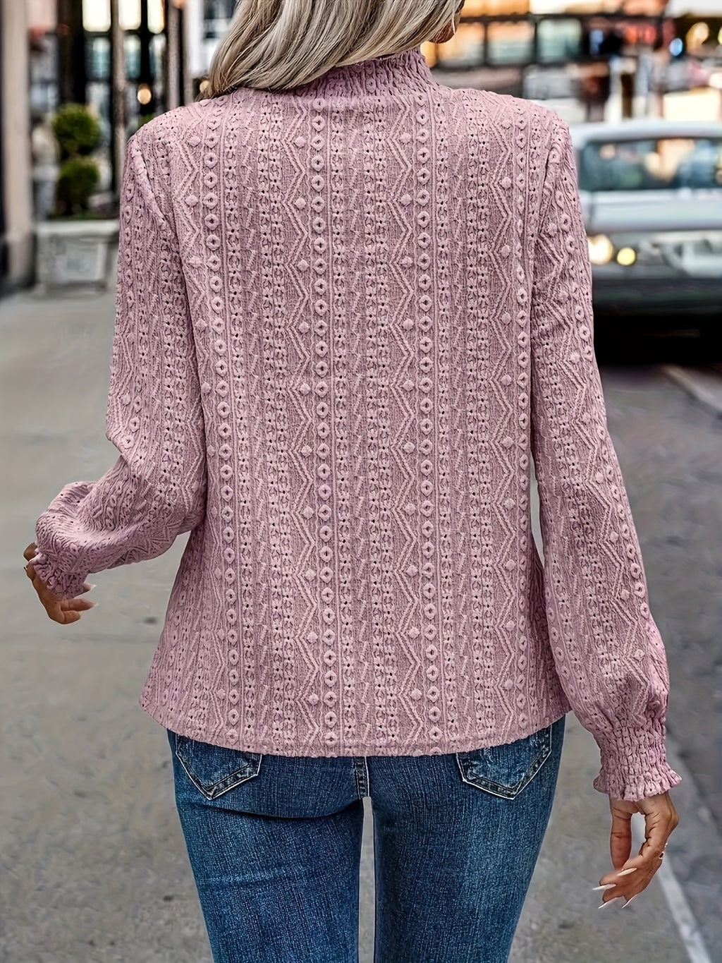Zelia | Women's Long-Sleeved Shirt with Stand-Up Collar and Shirred Cuffs