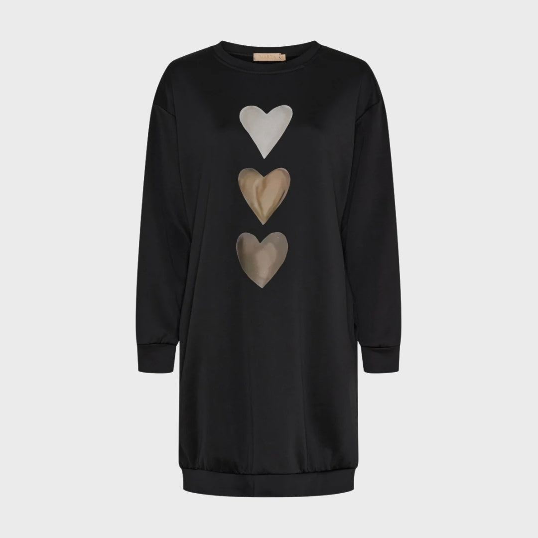 Baukje | Lange sweater met hartjesprint, comfortabele casual trui,  trendy wintertop