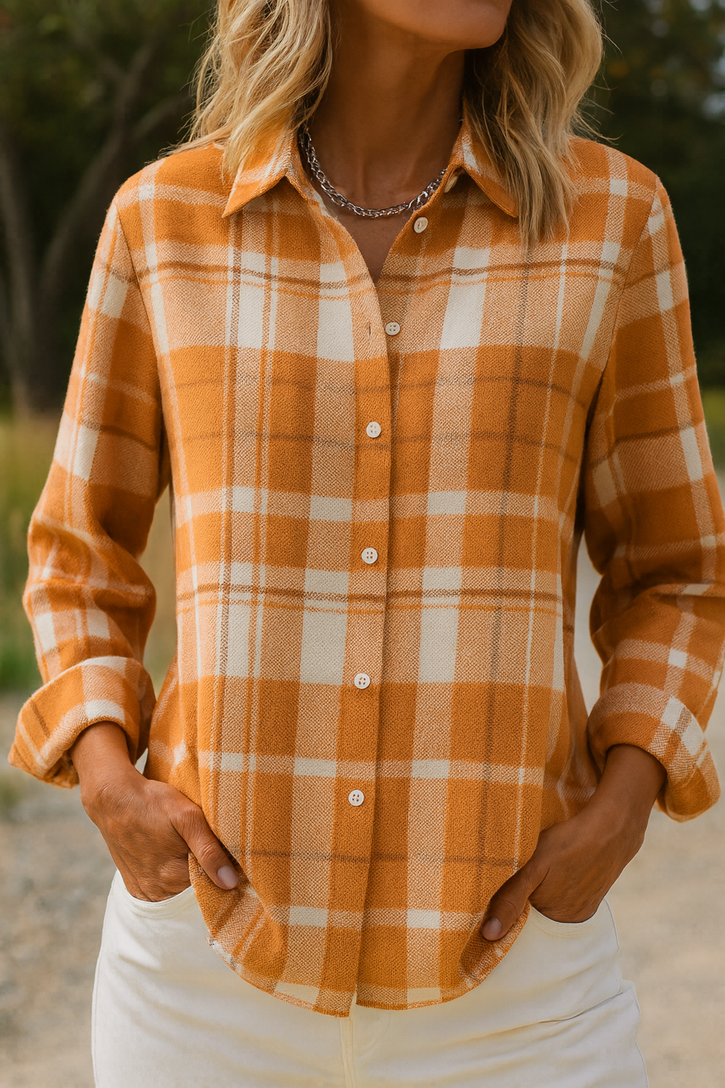Jarella | Geruite damesblouse met omgeslagen kraag – Casual blouse met lange mouwen van katoenmix