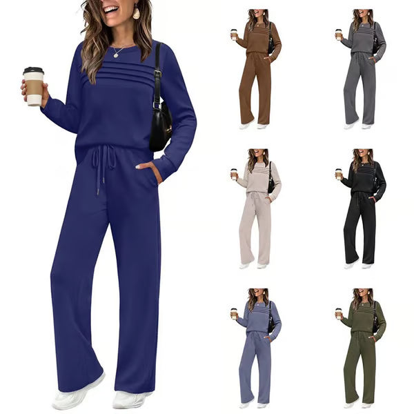 Kylia | Dames top met ronde hals en broek met trekkoord – Comfortabele loungewear