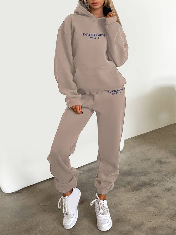 Elariana | Comfortabele hoodie met print en joggingbroek voor dames – Zachte loungesportpak