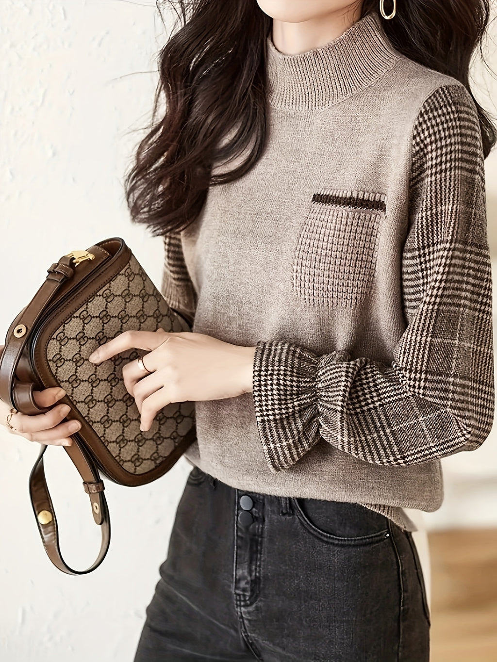 Evelina | Geruite dames trui met kleurblok - veelzijdige en stijlvolle herfst-winter trui