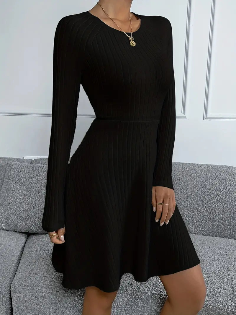 Ribtricot jurk met flare