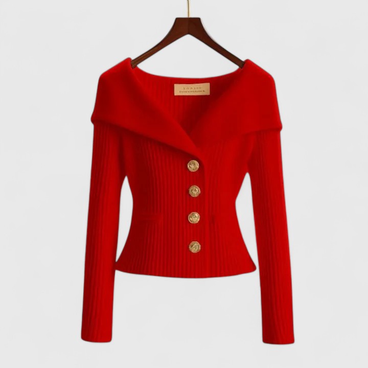 Zilith | Chique geribbelde gebreide vest, slim-fit trui met V-hals en opvallende knopen