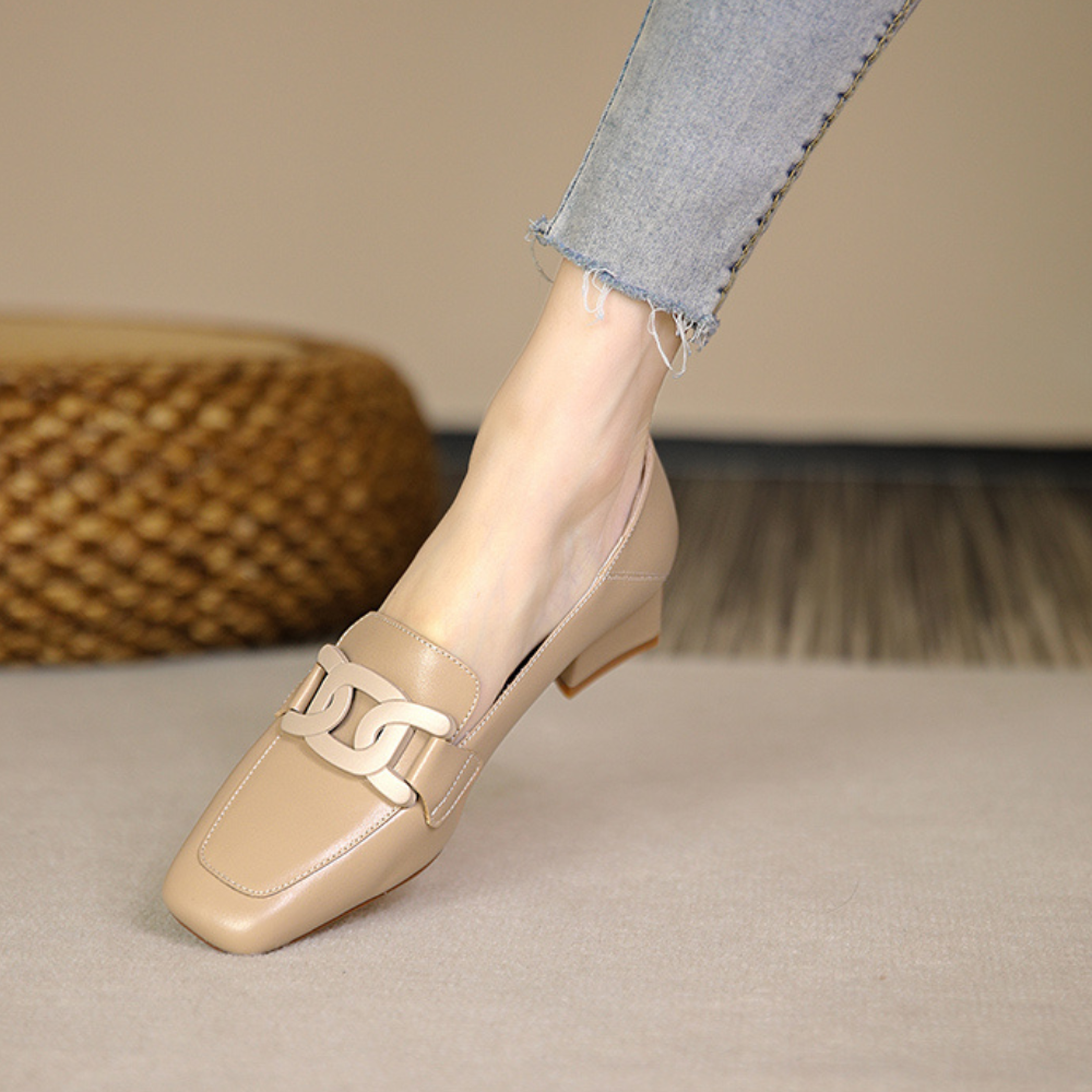 Evrynth | Mocassins en cuir pour femmes - Boucle élégante, talons épais