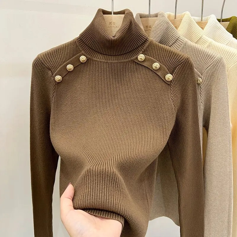 Baerise | Dames coltrui – Knoopaccenten, elegante wintertop met lange mouwen