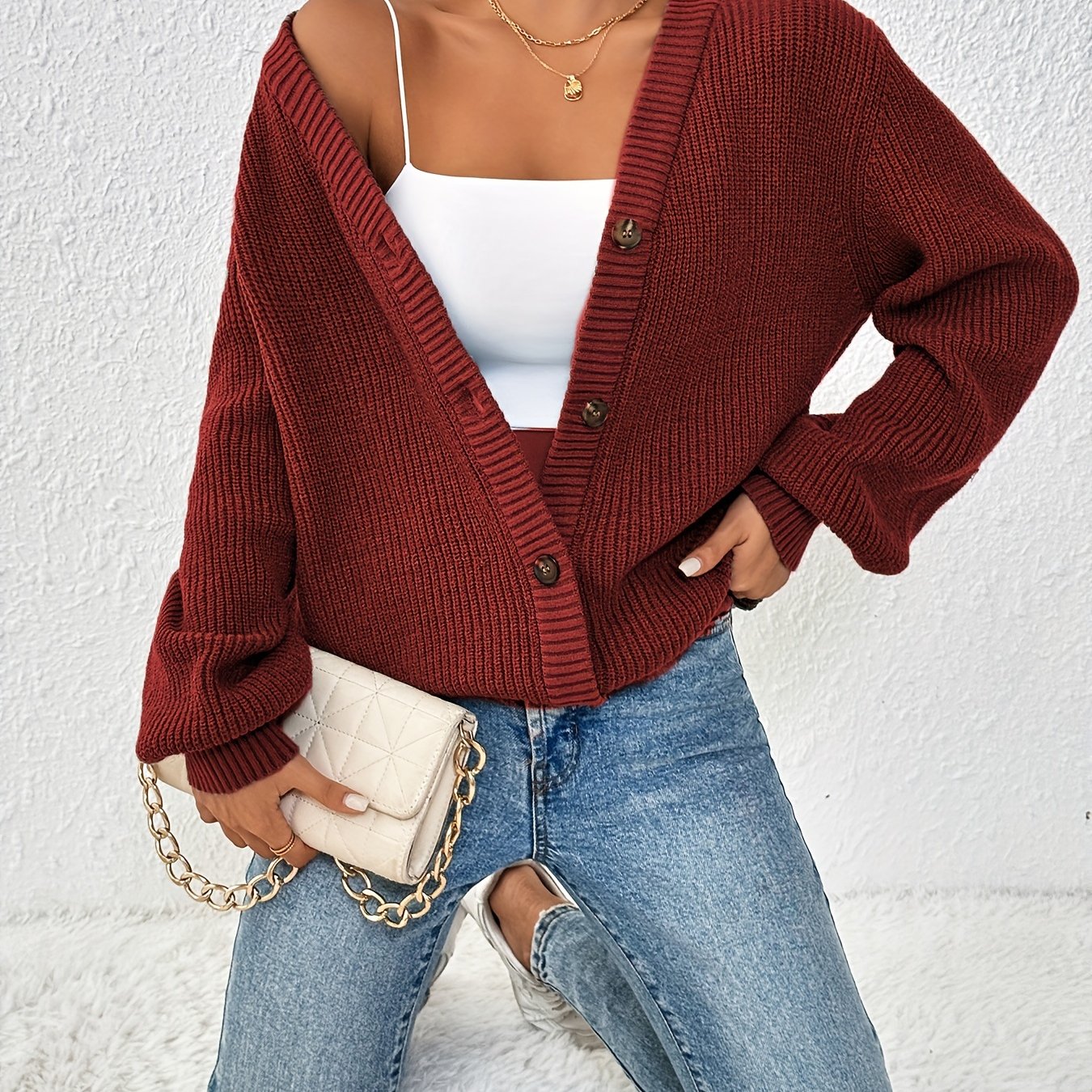 Wysteria | Elegante effen damescardigan met knopen aan de voorkant voor casual lente-outfits