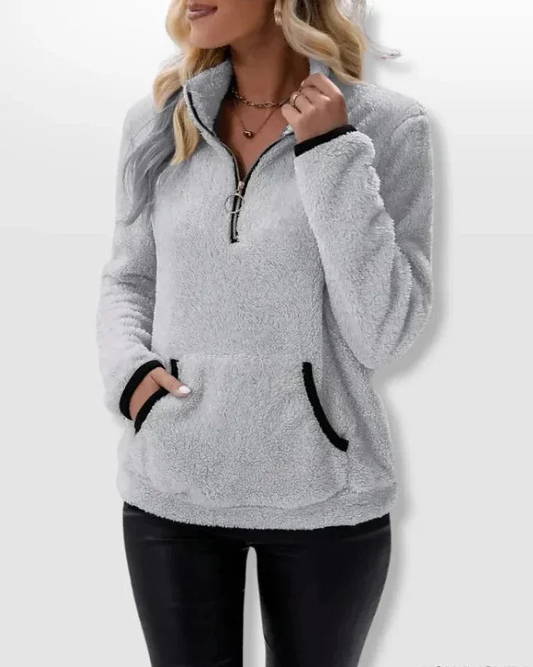 Eilina | Sherpa-trui, pullover met hoge kraag en halve ritssluiting – zachte, warme, comfortabele wintertop
