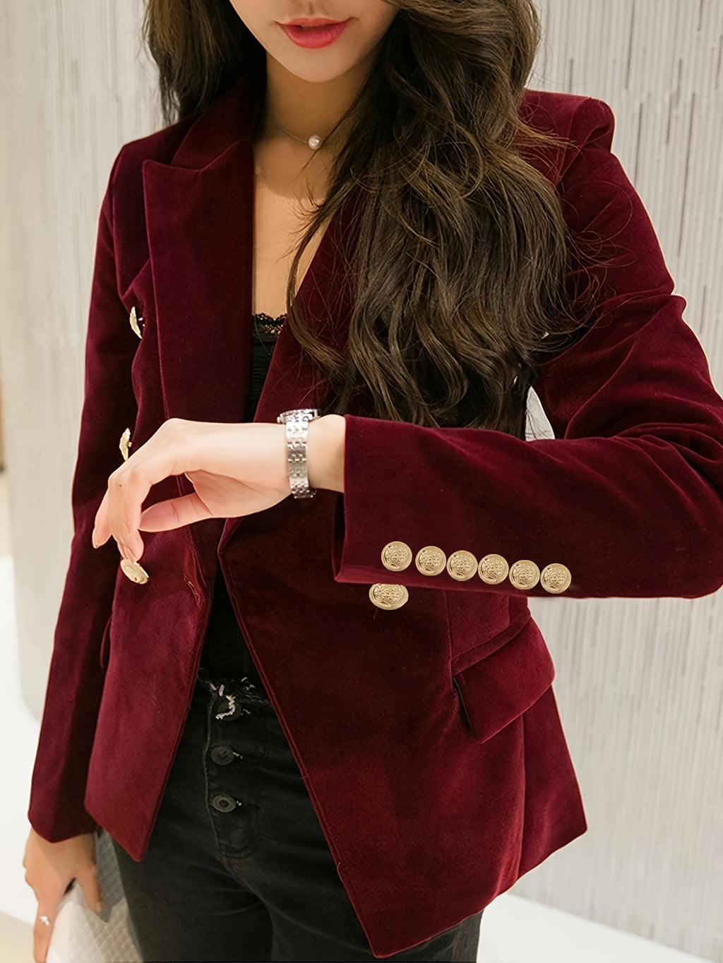 Nyssa | Elegante blazer van fluweel voor dames - Slim Fit, Double-Breasted, Lange mouwen