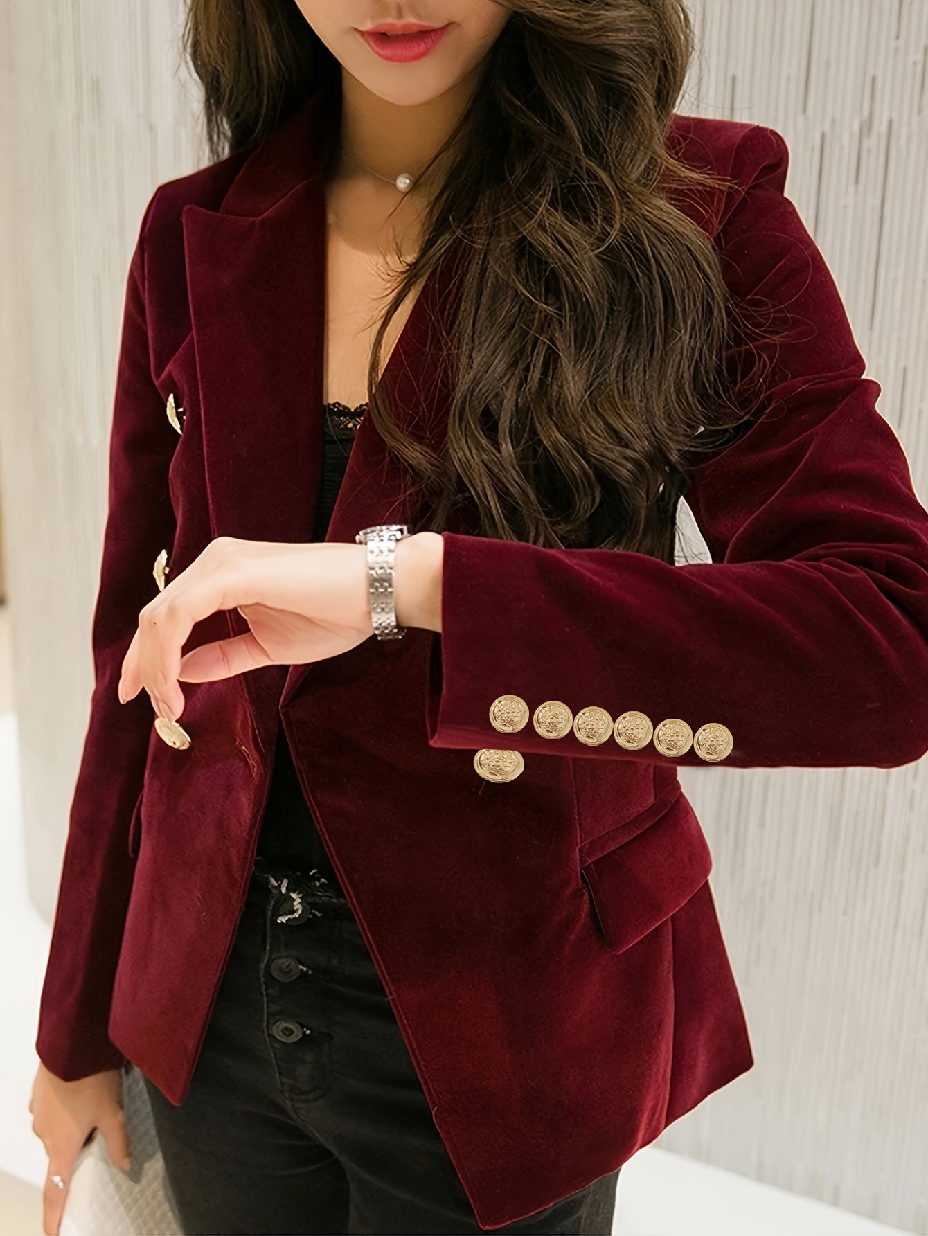Nyssa | Elegante blazer van fluweel voor dames - Slim Fit, Double-Breasted, Lange mouwen