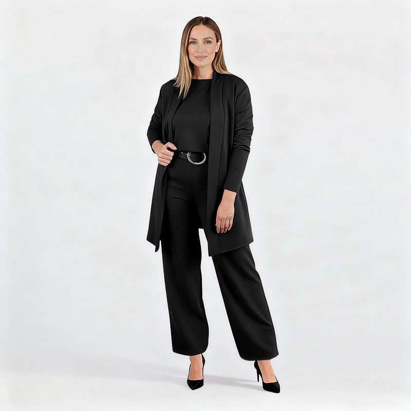 Darenna | Elegante 3-delige set voor dames – lang vest, top en broek voor casual en zakelijke gelegenheden
