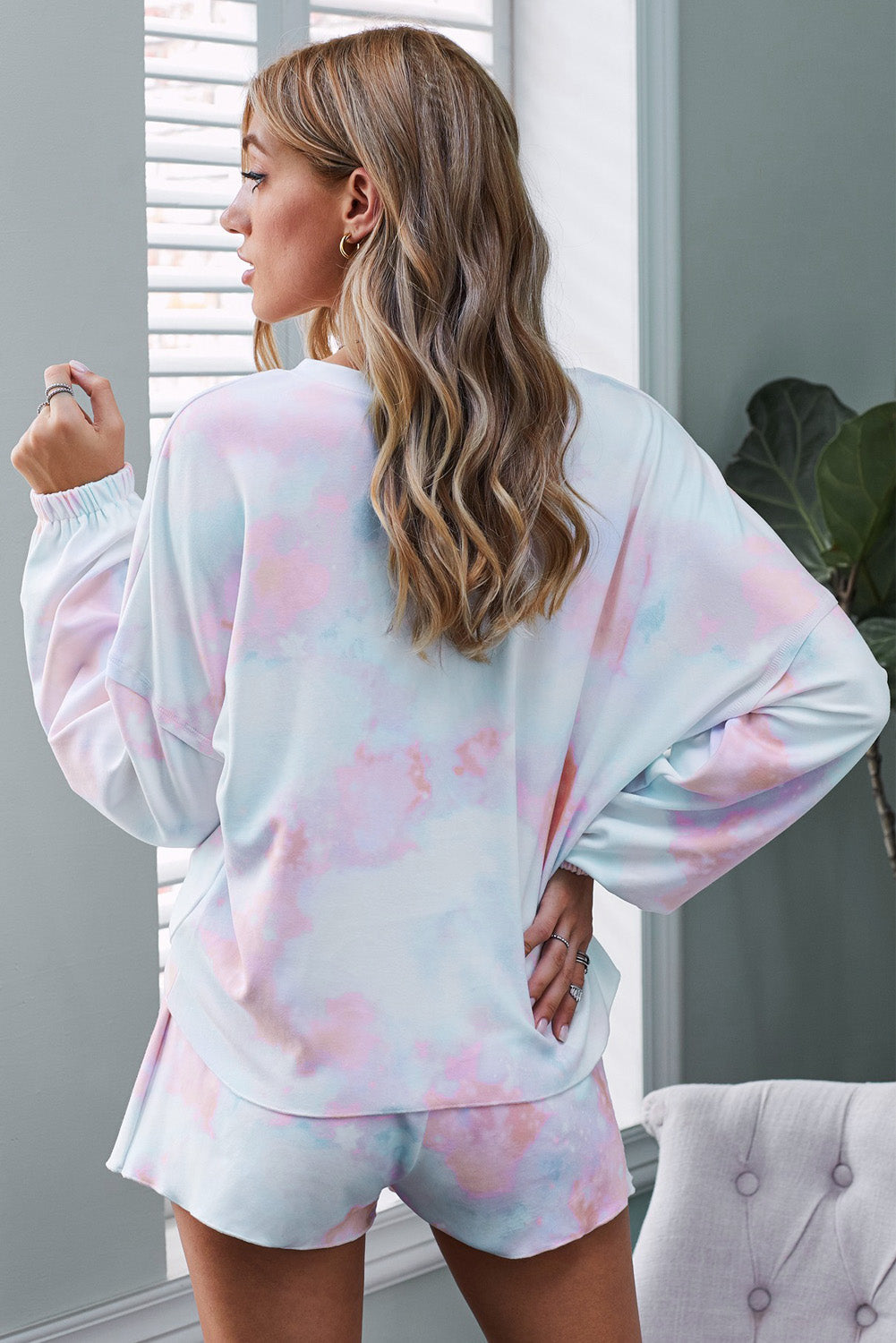 Noctra | Tie-dye lange mouwen & shorts - Zachte pyjamaset voor dames, casual loungewear