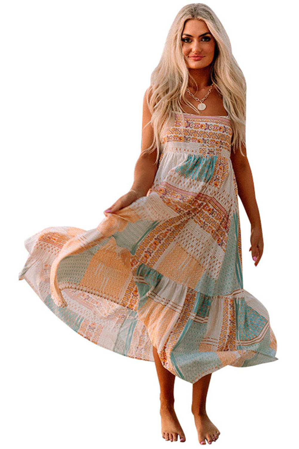 Graciana | Multi-coloured Boho Patchwork Print Sundress