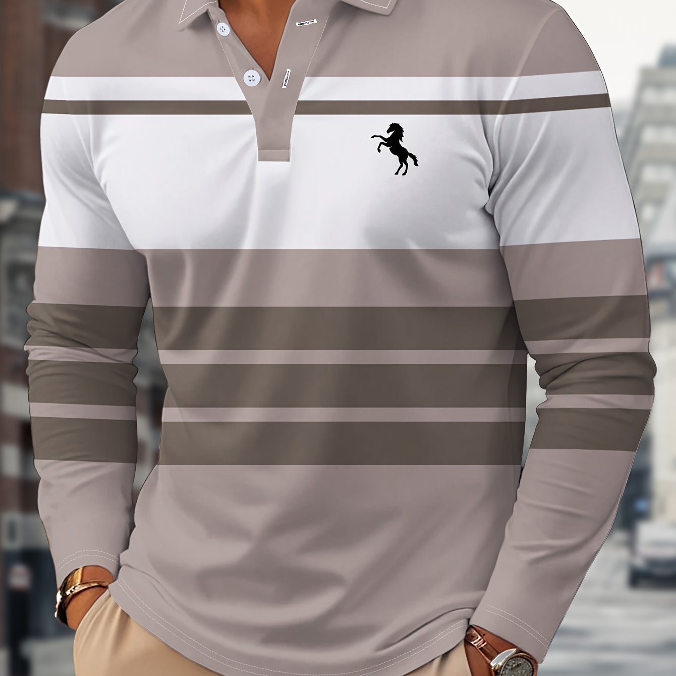 Radovan | Polo rayé à manches longues – Chemise boutonnée respirante, idéale pour le travail et les loisirs