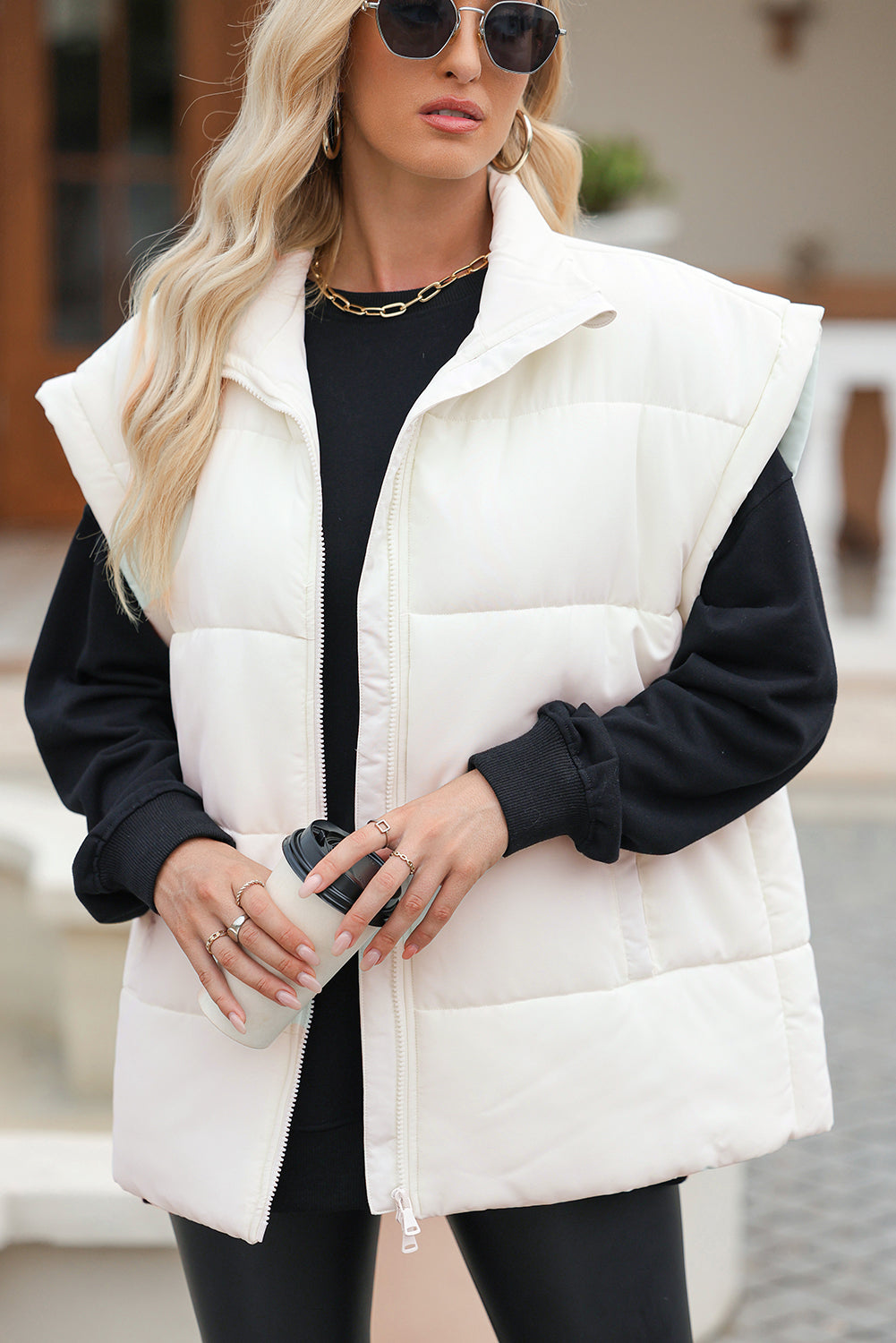Laufey | Oversized Sleeveless Women's Vest with Zipper and Stand-up Collar - Warm, Cozy Winter Wear