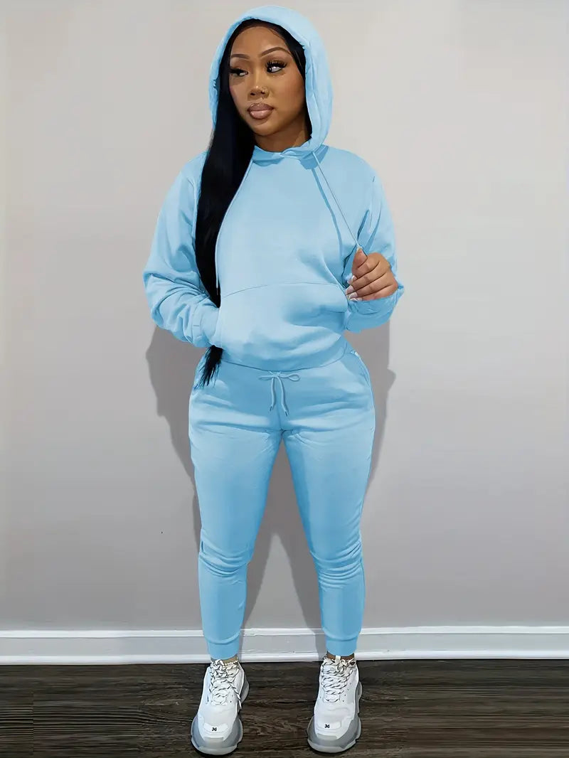 Thais | Casual tweedelige damesset - hoodie met koord en joggingbroek