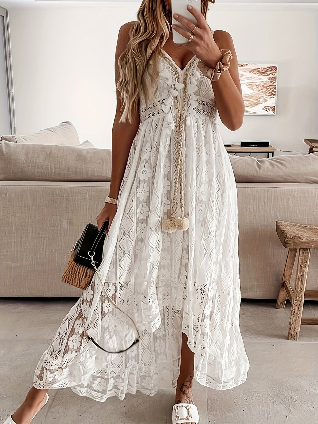 Gessica | Kanten bohemien jurk - Vrouwen vintage geïnspireerde boho jurk, elegante kanten details