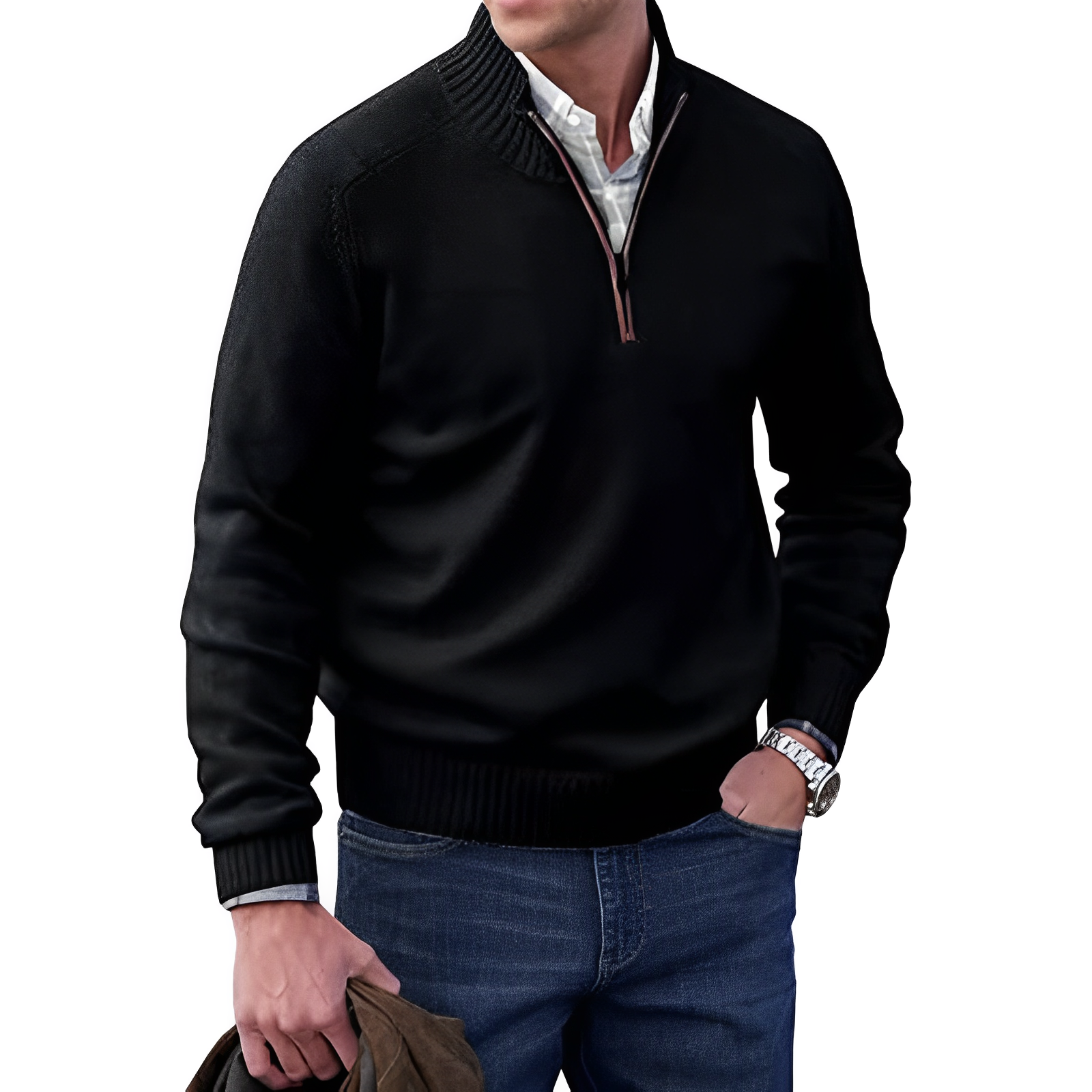 Delano | Klassieke trui met halve rits voor heren - Comfortabele casual pullover van wolmix