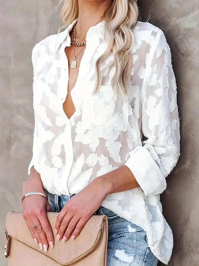 Effen jacquard overhemd met knoopsluiting
