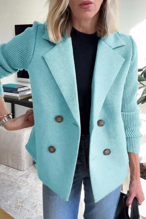 Vaela | Casual damesblazer met gebreide patchworkmouwen – Lichtgewicht stijlvol jasje