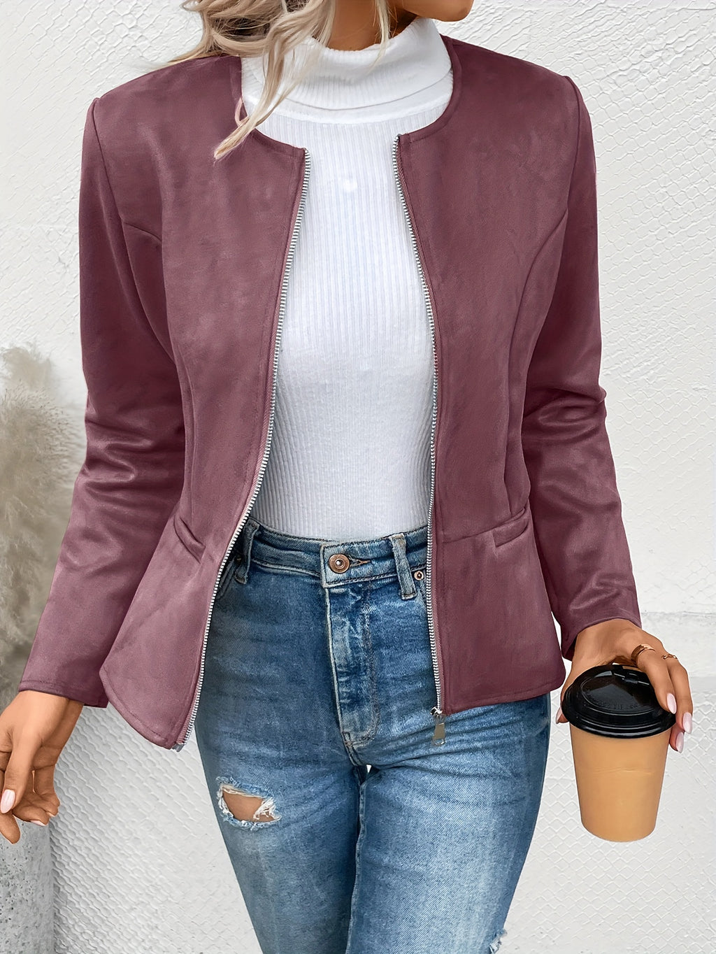 Rialta | Fitted women's vest with zipper - Round neck, long sleeve top