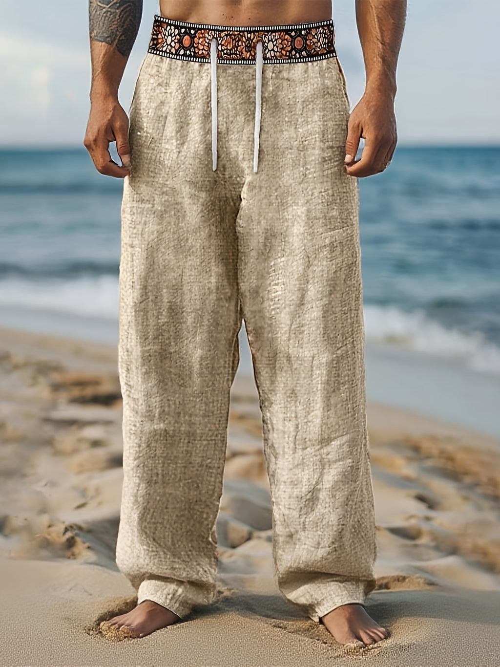 Ezra | Heren casual linnen strandbroek – lichtgewicht, ademende broek met trekkoord