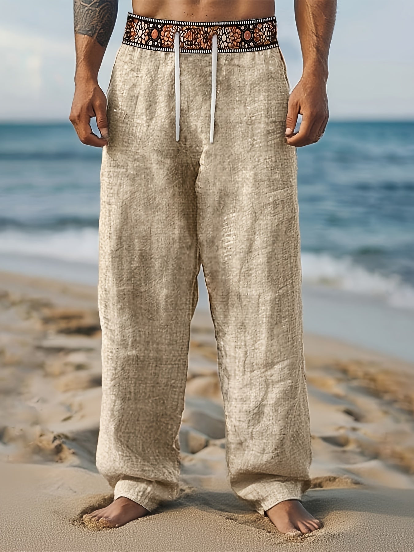 Ezra | Heren casual linnen strandbroek – lichtgewicht, ademende broek met trekkoord