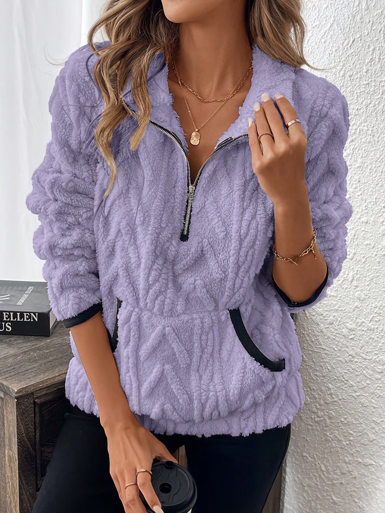 Calantha | Donzig Sweatshirt met Halve Rits - Casual Pullover met Grote Zakken & Zachte Knit Stof