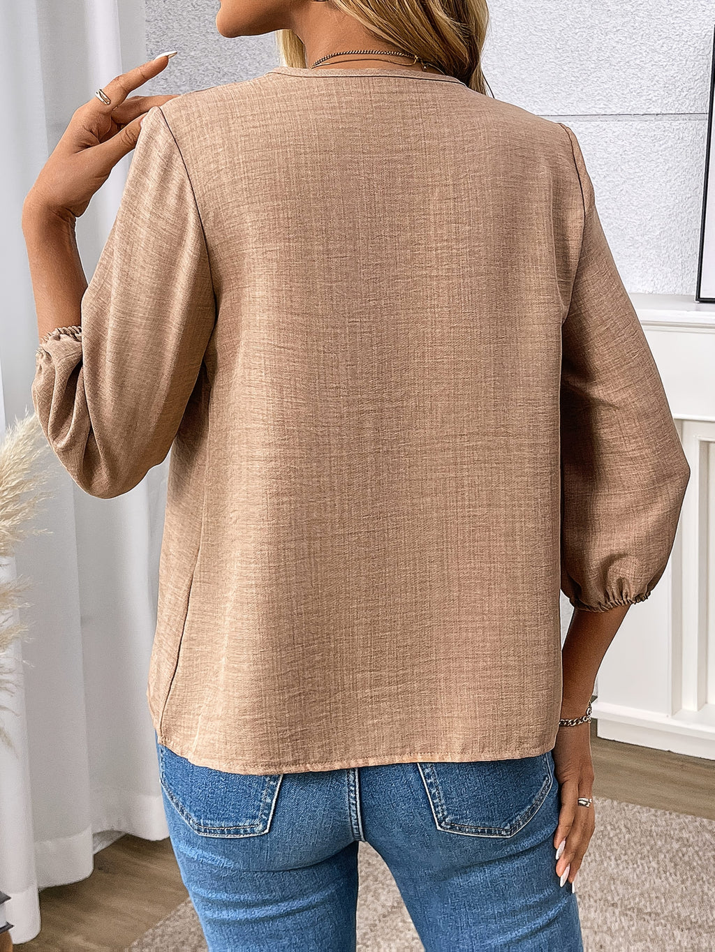 Kairavi | Zipper V-Neck Blouse - 3/4 Sleeves, Casual Top