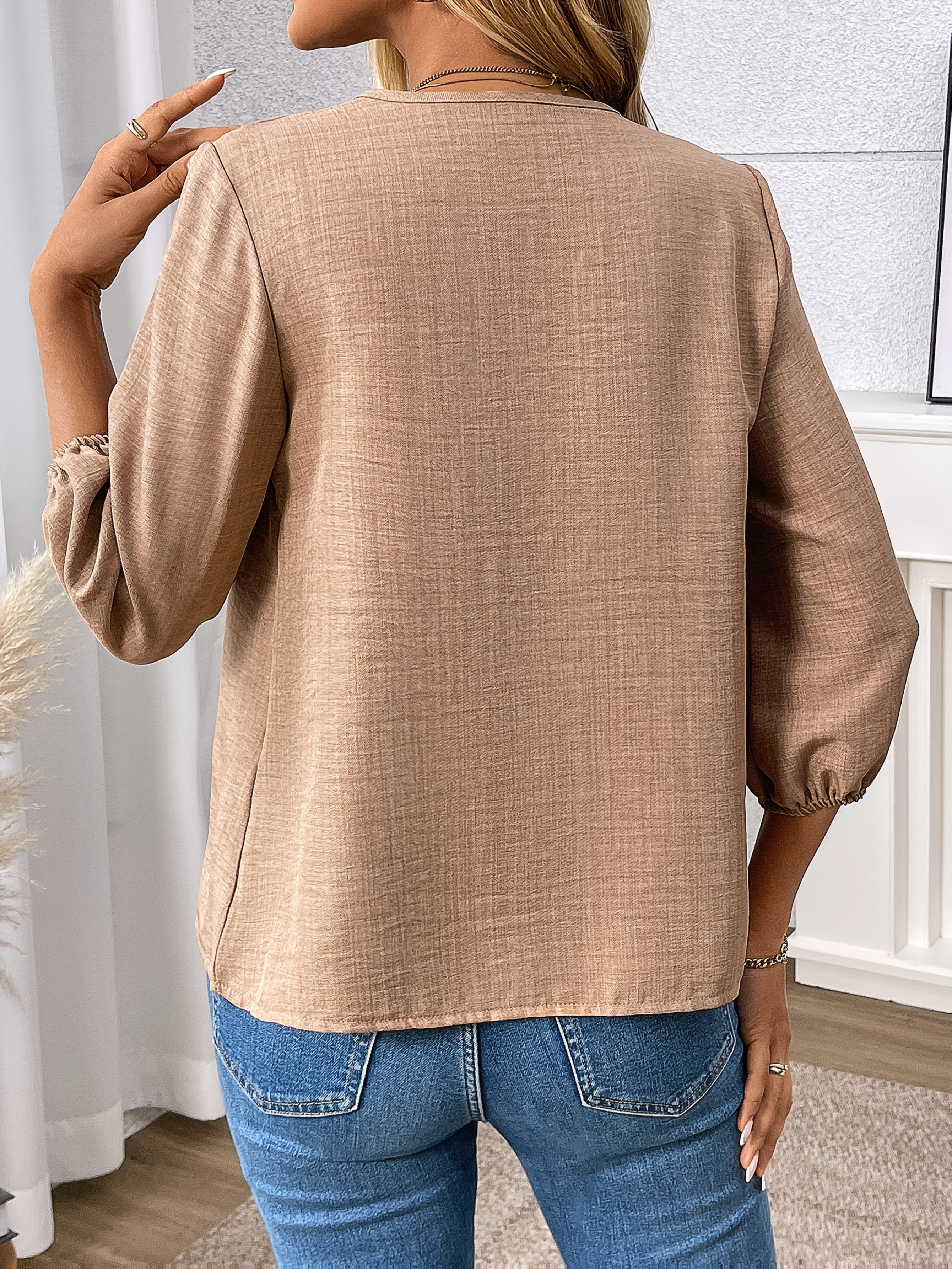 Kairavi | Zipper V-Neck Blouse - 3/4 Sleeves, Casual Top