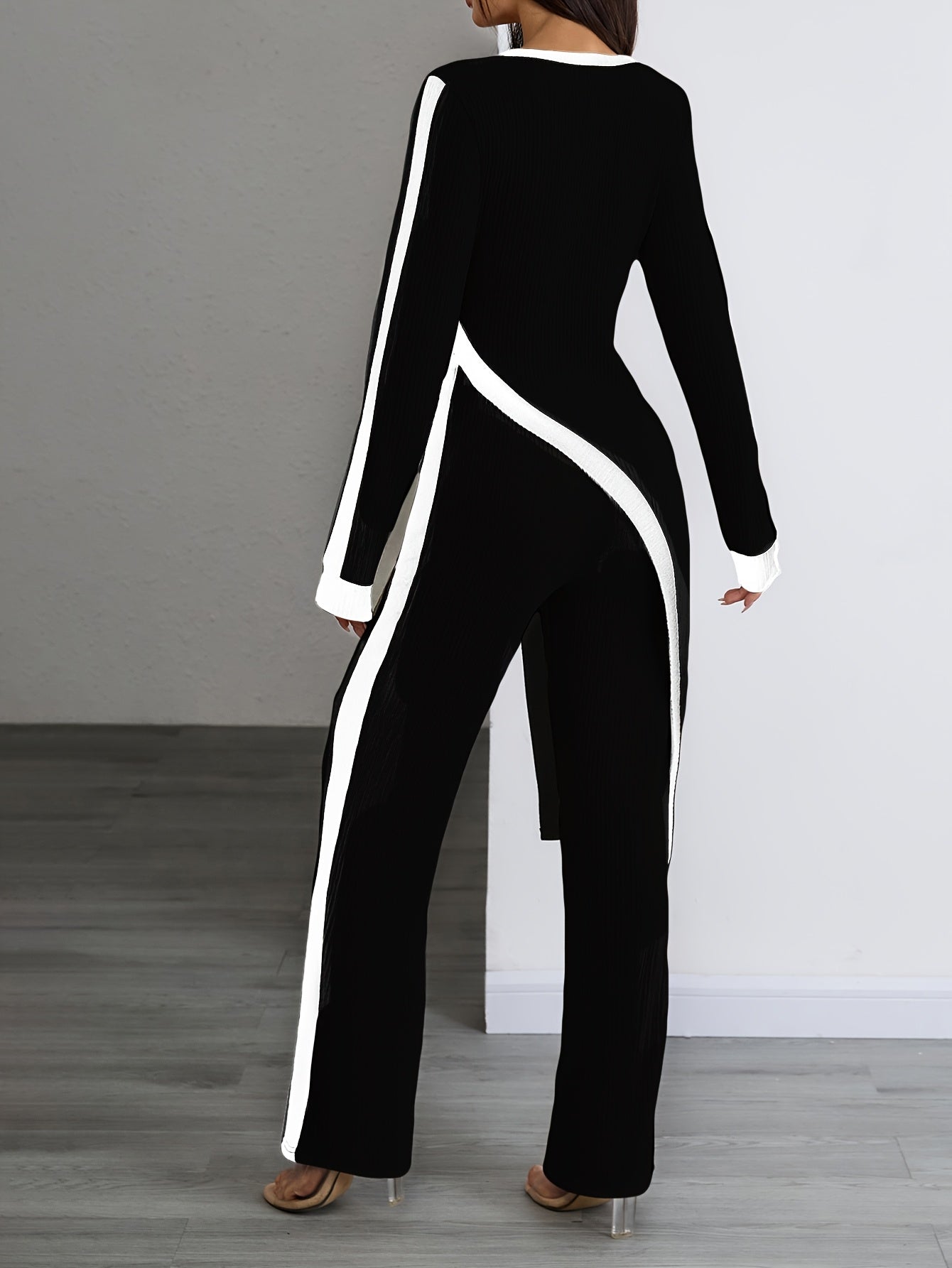 Irelia | Women's Long Sleeve Top and Wide Leg Trousers Set - Elegant Spring Outfit