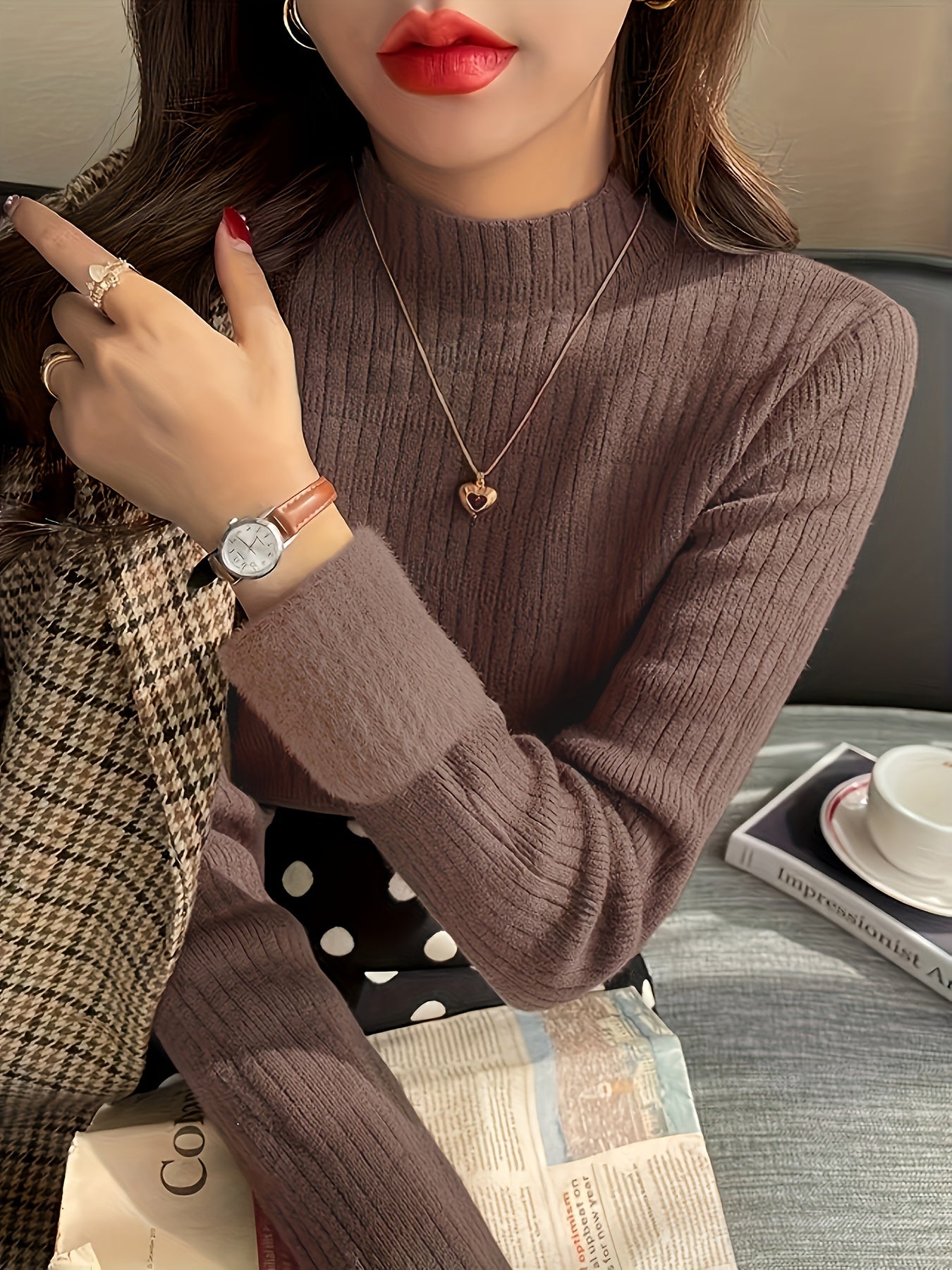 Kaelyn | Knusse fleece-gevoerde mock coltrui - Warme gebreide trui