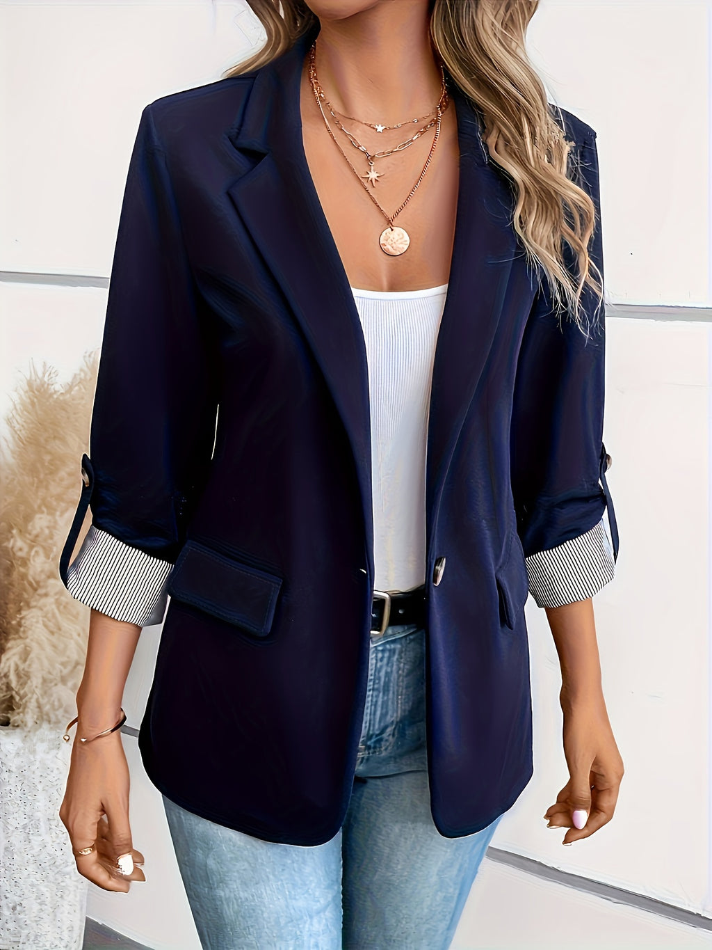 Lirael | Notched collar blazer, elegant long-sleeved office jacket